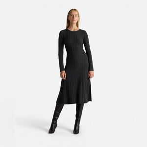 Quince Mongolian Cashmere Wide-Rib Midi Dress Heather Charcoal XL NWT